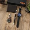 Men's New Black Large Dial Business Watch   Wallet   Pen   Keychain 4-piece Set Gift Box Set