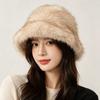 Windproof Faux Fur Bucket Hat Soft Winter Warm Cap Unisex Plush Fisherman Hat  Skiing