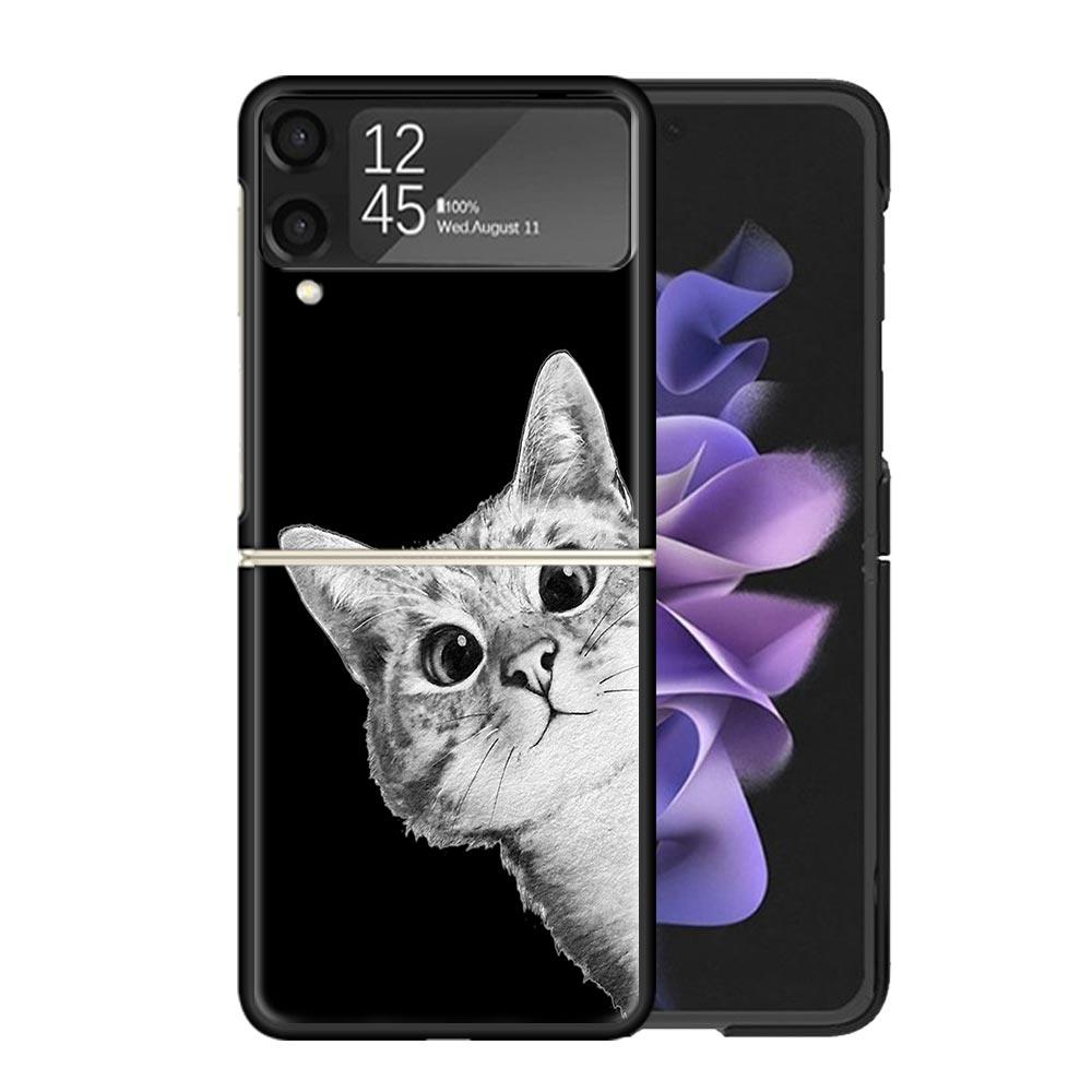 Cat Cute Kitten Cartoon Clear Phone Case For Samsung Z Flip 7 6 5 4 3 Galaxy ZFlip7 ZFlip6 ZFlip5 ZFlip4 ZFlip3 5G Print Cover Z
