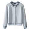 Women's O Neck Long Sleeve Cardigan Regular Fit Casual Knit Sweater Full Zip Striped Jacket