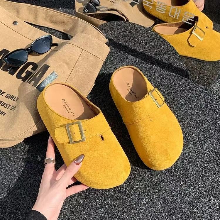 Platform Boken shoes women's spring and summer 2025 new models wear lazy retro big head half drag shoes with wide-leg pants