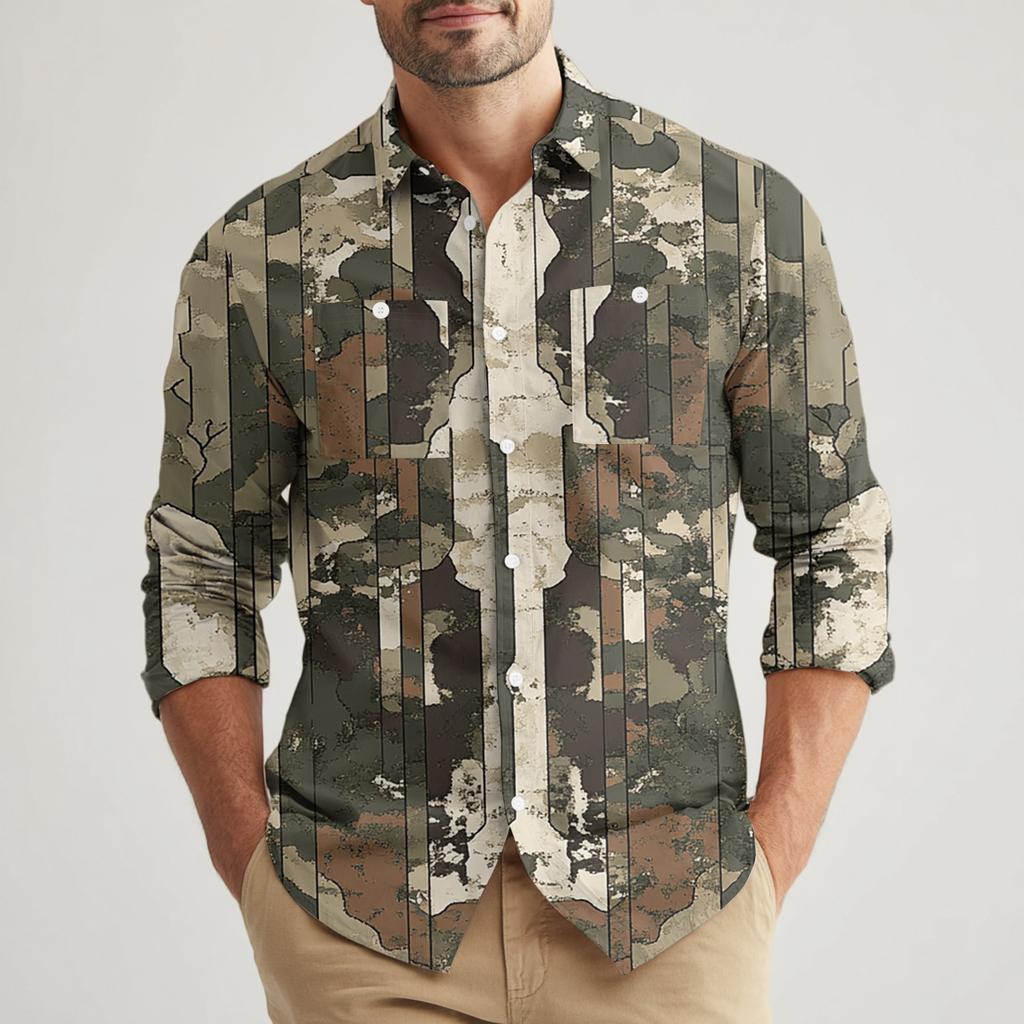 Camicia da lavoro industriale da uomo ampia classica con revers e multitasche