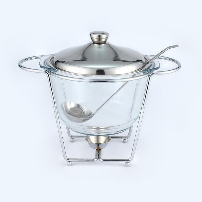Alcohol Pot Restaurant Glass Food Heating Container Large Capacity Buffet Stove Gold/Silver Rectangular Glass Pot