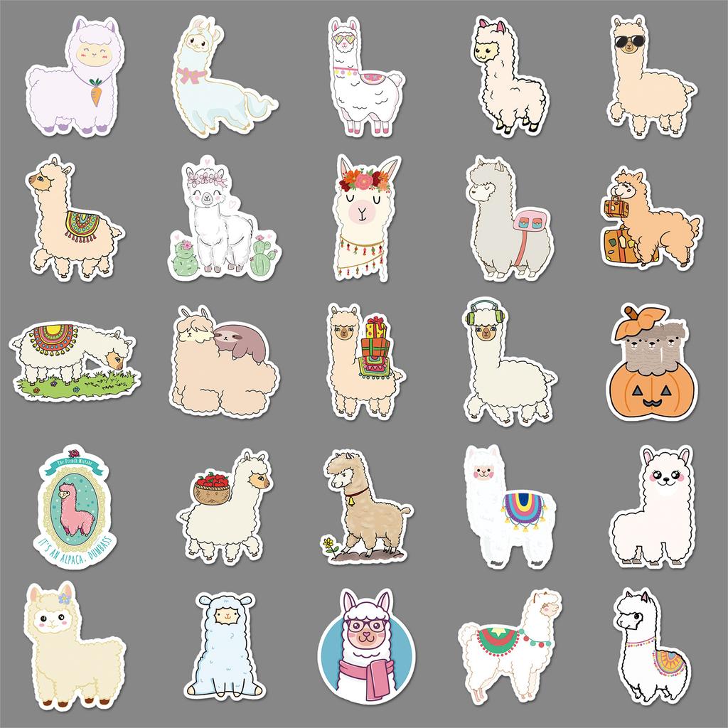 50 Cartoon Ins Style Cute Alpaca Creative Cute Suitcase Motorcycle Scooter Car Decoration Stickers