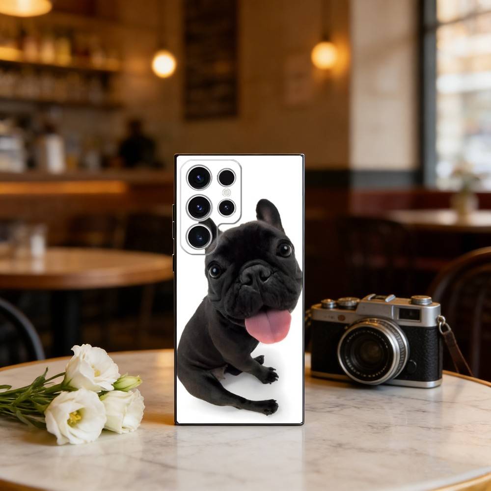 

F-Frenchies French Bulldog Dog Phone Case For Samsung S25,24,23,22,30,21,10,9,Ultra,Plus,FE 5G Black Soft Case Samsung S21Ultra