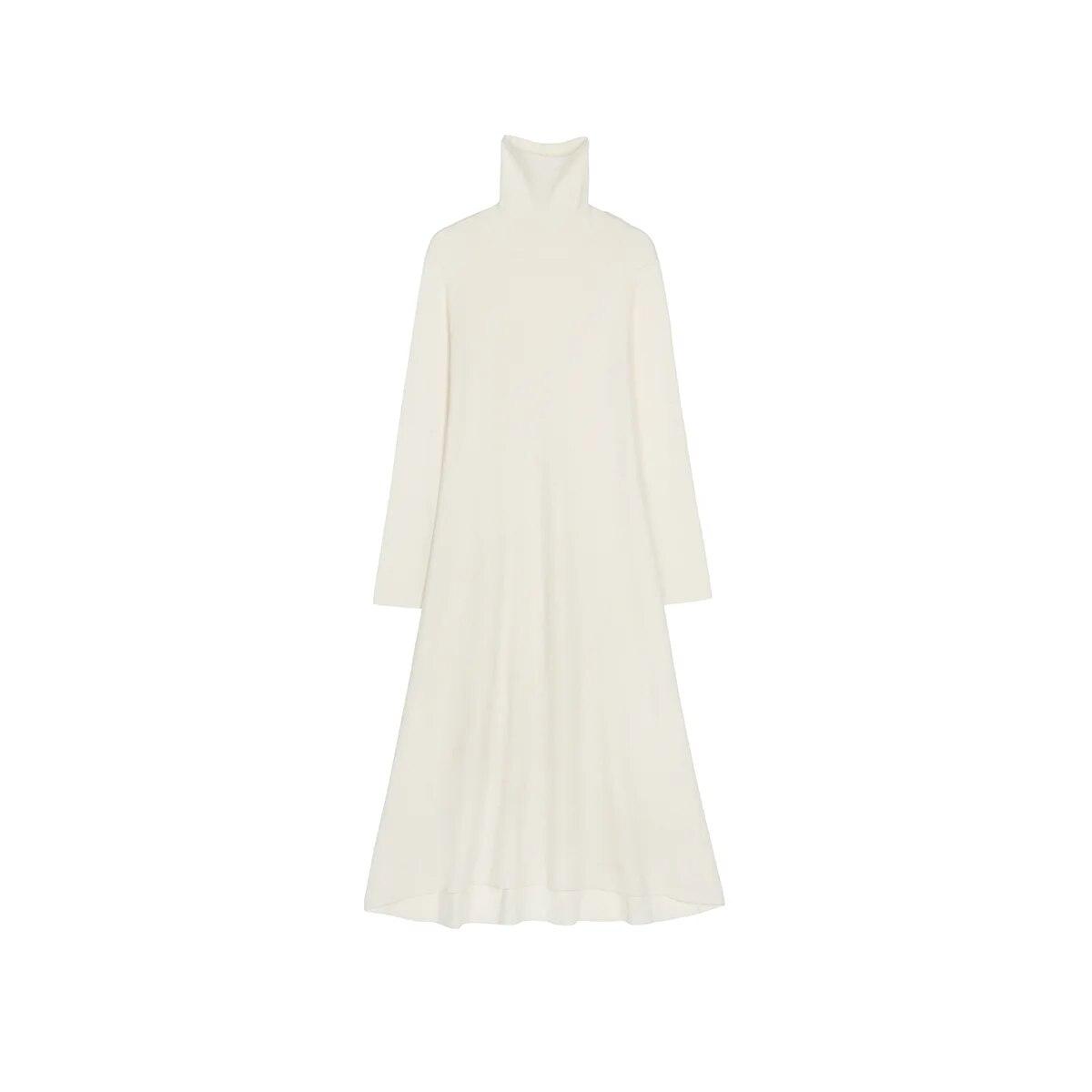 

Длинный свитер, пуловер, женский пуловер до колена, осень и зима, новое свободное однотонное трикотажное платье с высоким воротом, длинный пуловер, женский One Size белый