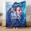 Blue Tone Football Player City Background Collage Flannel Throw Blanket, Soft Warm Cozy Bed Sofa Cover for Sports Fan Home