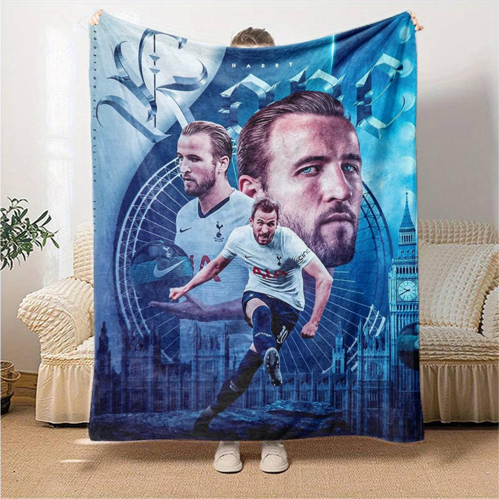 Blue Tone Football Player City Background Collage Flannel Throw Blanket, Soft Warm Cozy Bed Sofa Cover for Sports Fan Home