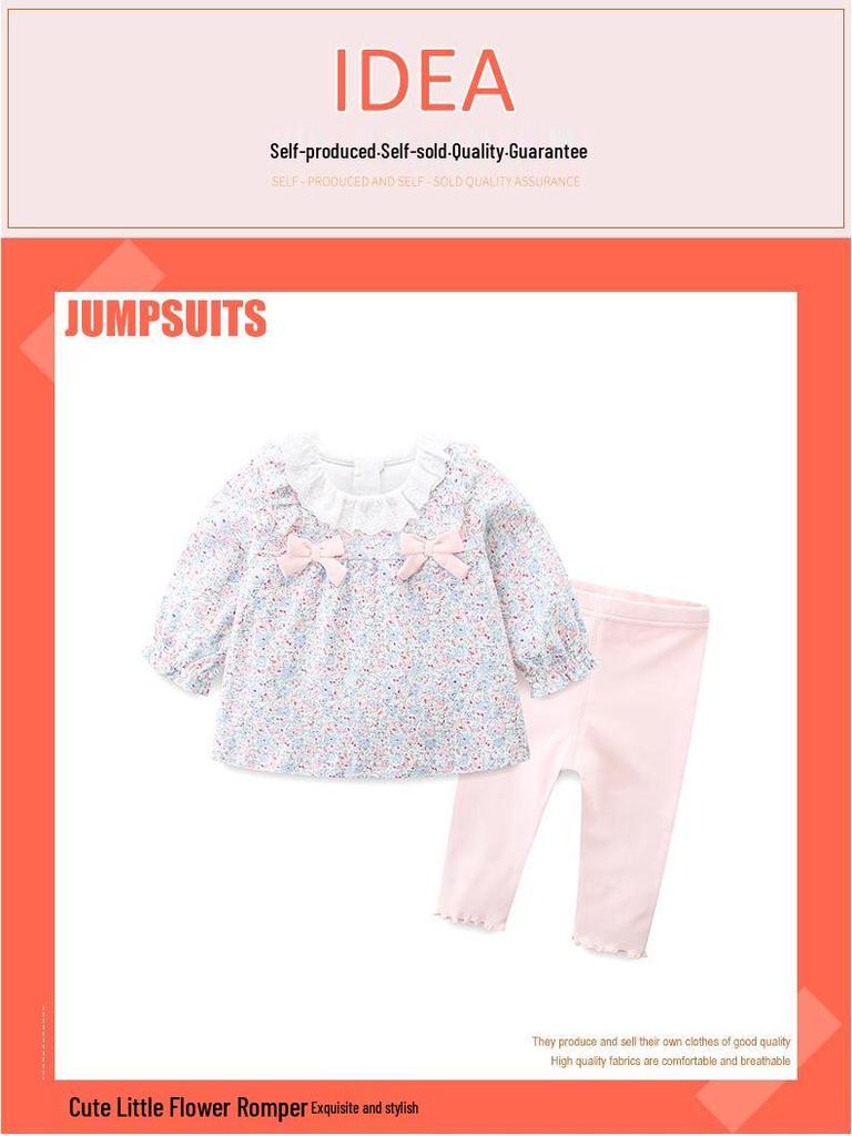 Sweet Floral Two-Piece Set: Baby Girls' Long Sleeve Outfit for Autumn/Spring 2025