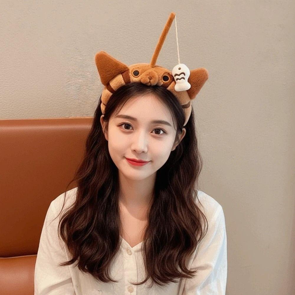 Panda Cat Fishing Plush Headband Hair Accessories Girls Cartoon Hairband Adorable Hair Hoop  Party