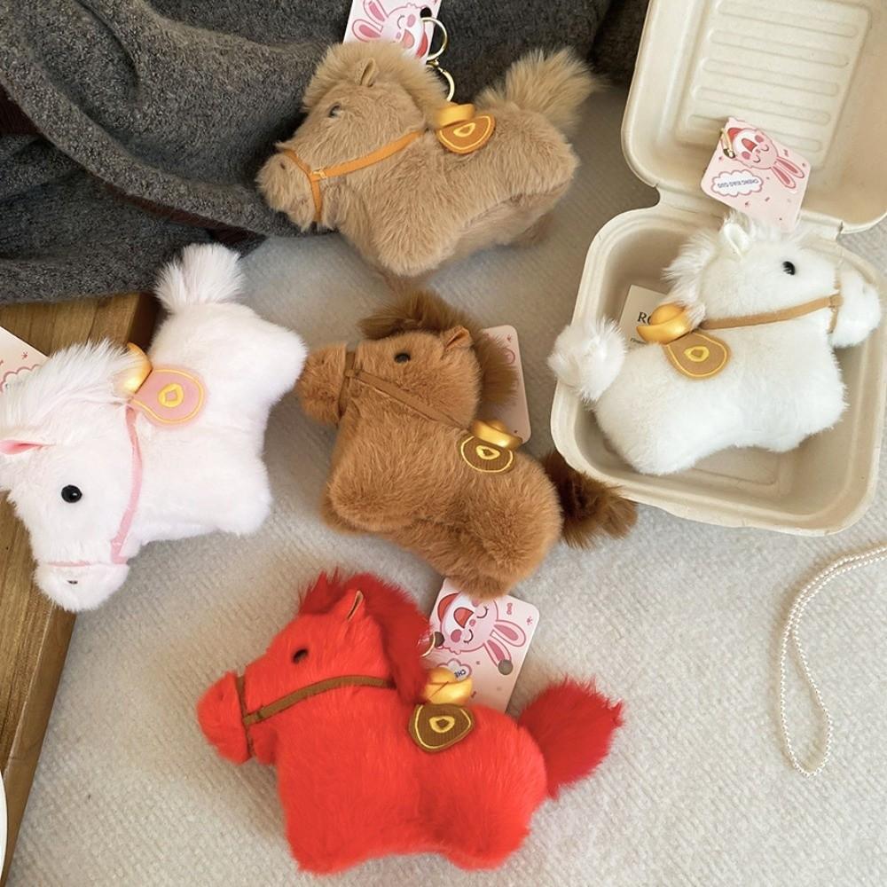 Cute Plush Horse Keychain Mascot Dolls Chinese New Year Gift Yuanbao Pony Pendant Home Decoration