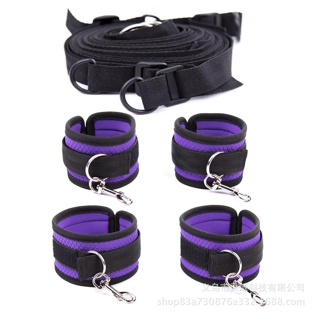 Couple's Bed Restraint Set: Adult Hand & Foot Cuffs with Combination Straps