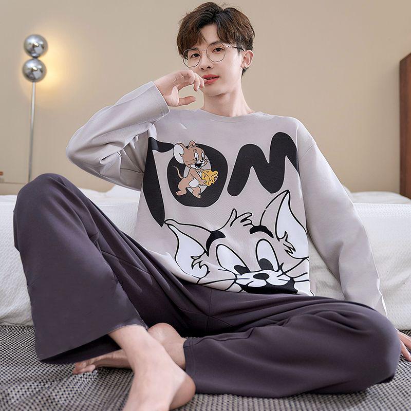 Men's Long Sleeve Pajamas Set - Spring/Autumn Style, Plus Size, Suitable for Teens and University Students, Indoor/Outdoor Wear