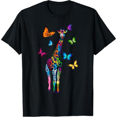 Colored Giraffe Colorful Butterflies Giraffe Lovers T-Shirt