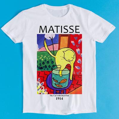 Henri Matisse Die Katze mit rotem Fisch Bedrucktes T-Shirt Damen und Unisex Künstlerisches Oberteil Bequem Locker Kurzarm Unisex T-Shirt