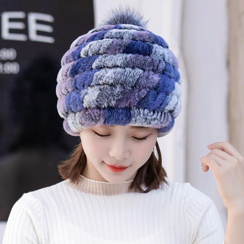 New Rex rabbit fur hat women's autumn and winter outdoor warm ear scarf mother casual suit