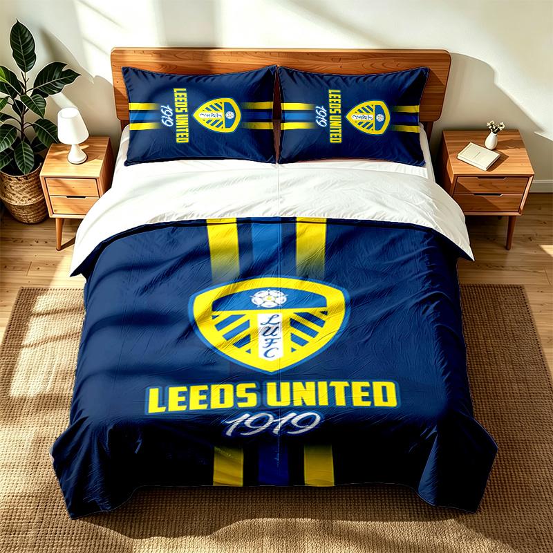 Leeds United Football Club (14) 3pc Set Suitable for Master Bedrooms Soft and Comfortable an Ideal Gift for Family and Friends Includes One Duvet Cove