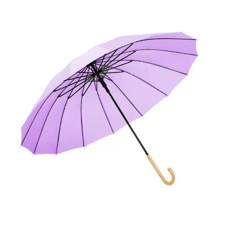 16-Rib Umbrella with Japanese-Style Fresh Design, Leather Handle, Curved Hook, Straight Pole, Large Double-Person Umbrella for Sun and Rain, Gift or