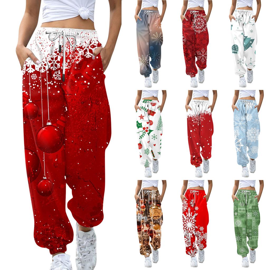 Women's Casual Fashion Christmas Printed Casual Sweatpants Elastic Waist Drawstring Pants