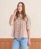 LBYL Beige Puff Sleeve Short Sleeve Blouse With Pintuck Detail
