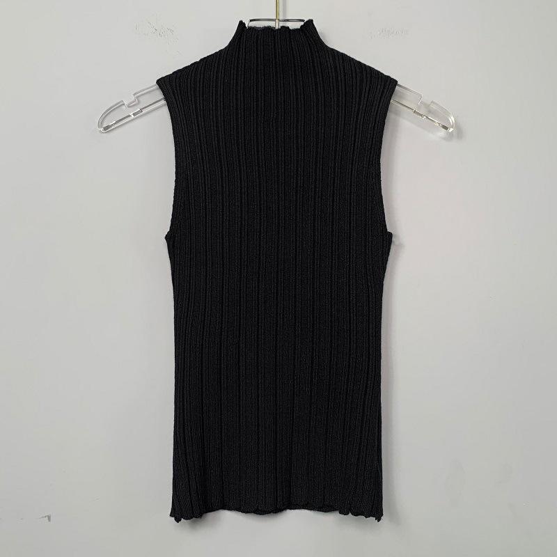 Korean Dongdaemun High Neck Slimming Knit Vest for Women One Size чёрный