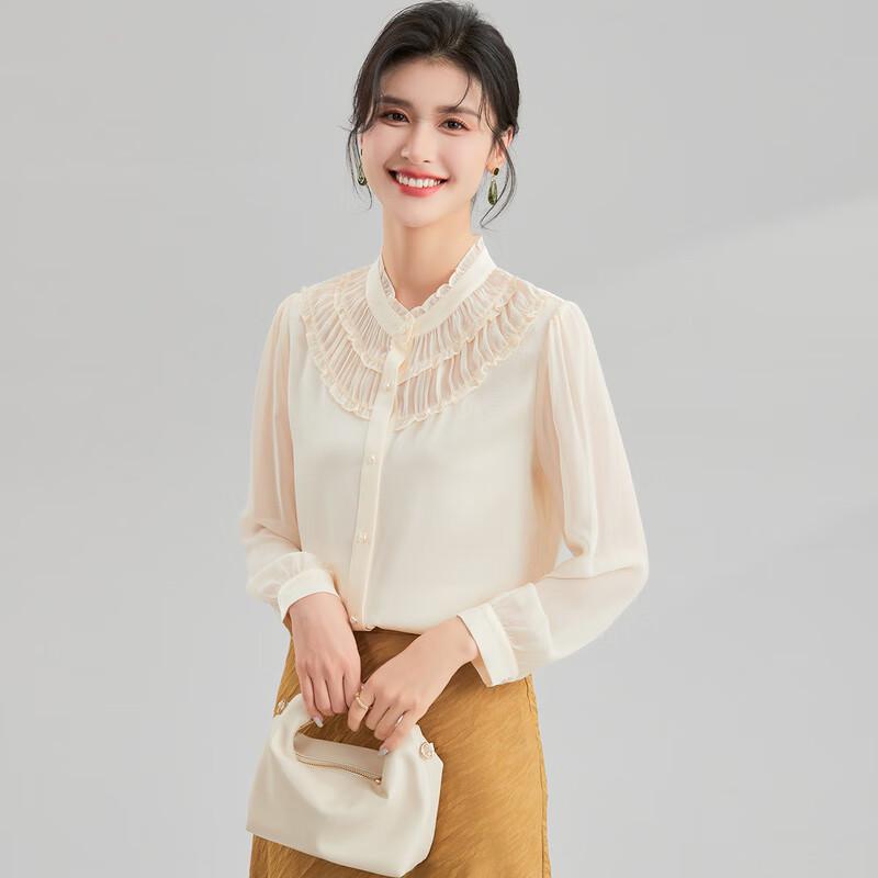 

Jinjuan Women s Palace Style Puff Sleeve Mulberry Silk Blouse XL