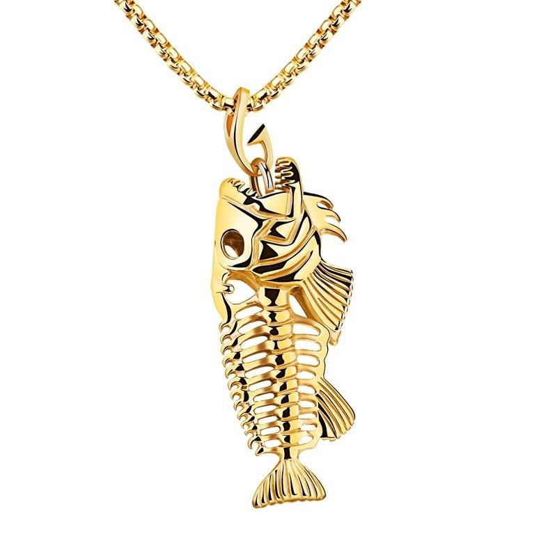 Mens Fashion Male Fishbine Shaped Gothic Sweater Necklace Gifts