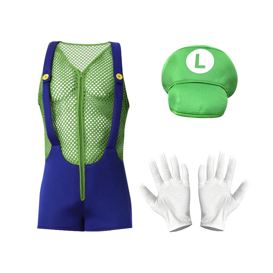 European & American Mario Character Costume: Adult Hat, Gloves, Beard, Suspenders for Men