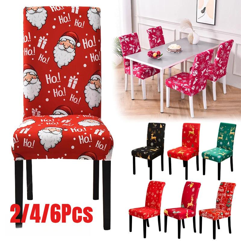 34 Color Christmas Chair Covers Dining Room Stretch Seat Protector Chair Covers for Kitchen Office Hotel Banquet Ceremony Party 2/4/6 Pieces