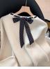Elegant Lace-Up Bow Sweater for Women - Red, Soft Knit, Perfect for Autumn and Winter
