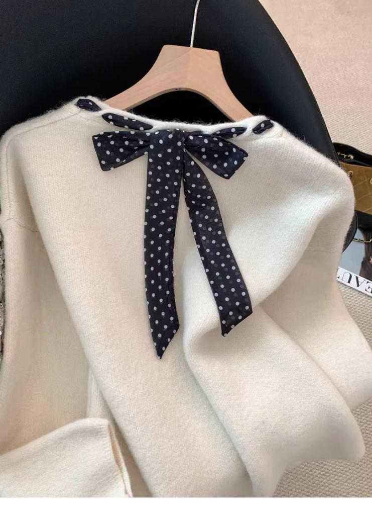Elegant Lace-Up Bow Sweater for Women - Red, Soft Knit, Perfect for Autumn and Winter