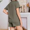 Women's Two Piece Pajama Set Short Sleeve Button Down Top with Ruffle Collar and Matching Shorts Soft Comfortable Lounge Sleepwear