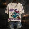 Women's Casual V-Neck Short Sleeve T-Shirt with Halloween Print and Shoulder