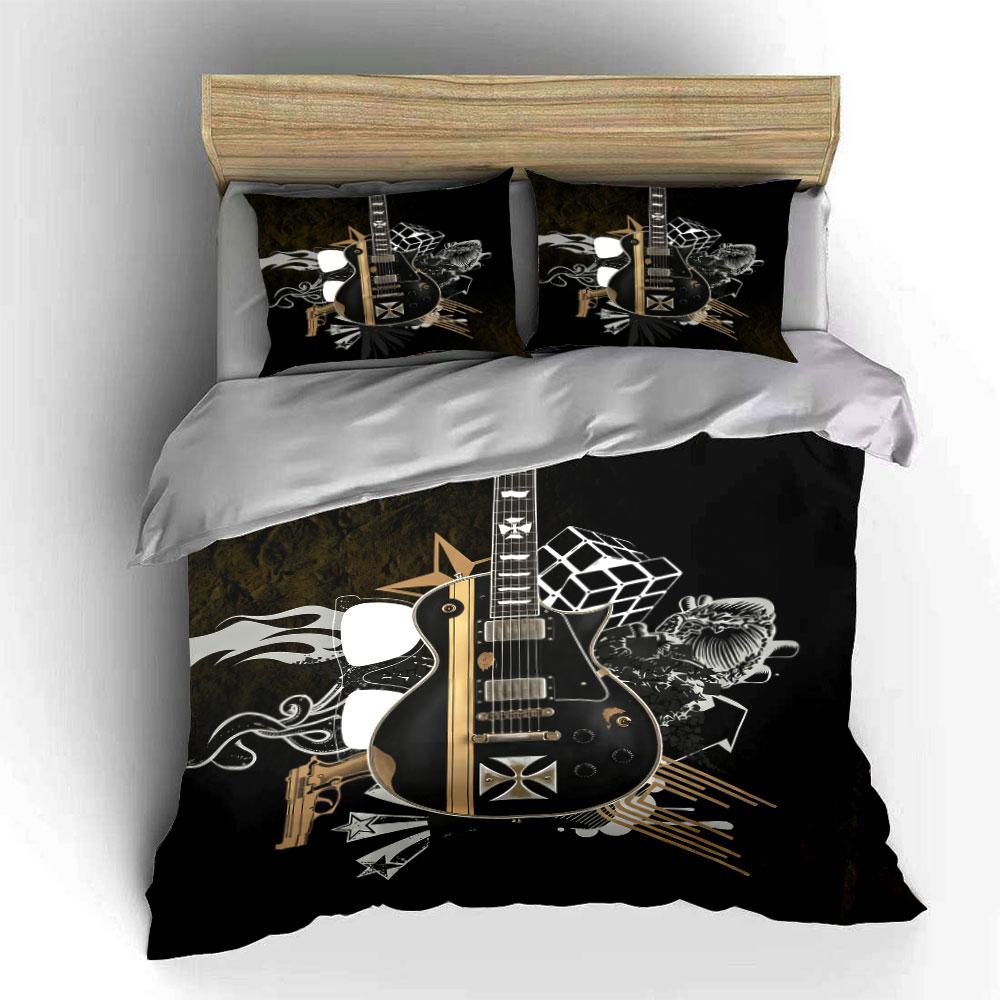 Rock Style Guitar Decor Set Multiple Sizes Kid'S And Adults' Bedroom Exquisite 3Pc Bedding Set, Gift