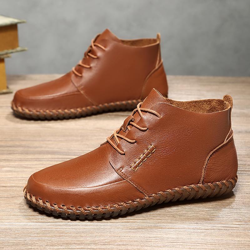 Men's Casual Handmade Leather Shoes 2026 Comfortable Lace-up Shoes with Wear-resistant Sole Multi-Color for Daily Wear Walking