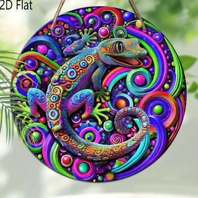 2D Flat Hanging Decorative Signs, Interior Wall or Door Decoration, Garden Decoration,the Pattern Is a Colored Lizard, a Housewarming Gift for Friends