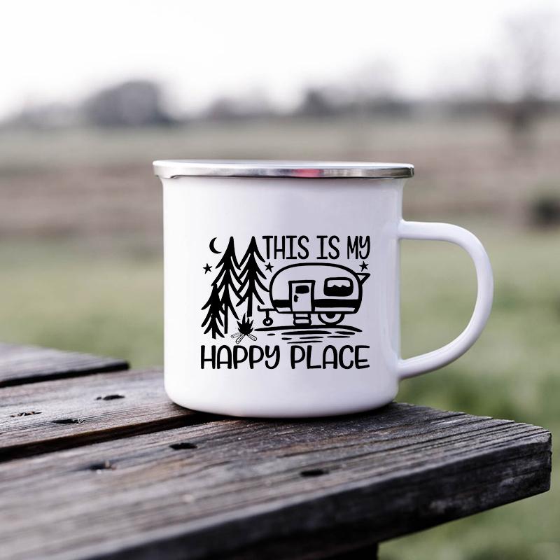 

Кемпинговая кружка Happy Campers Campfire Эмалированные чашки для кемпинга Outdoor Campervan Coffee Mug Кружка Adventure Cup Camper Van Gift 360ml