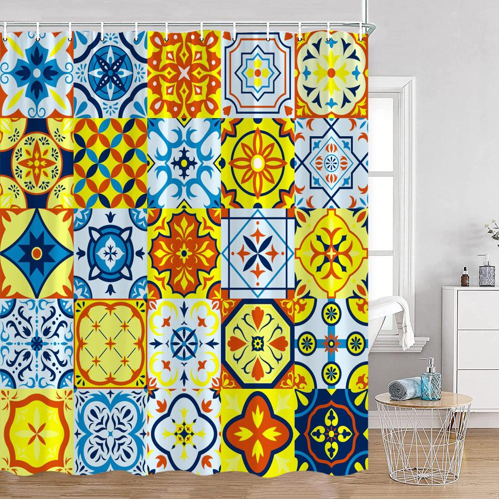 Bohemian Shower Curtains Indian Mandala Floral Boho Bath Curtain Vintage Abstract Geometric Polyester Fabric Bathroom Decor