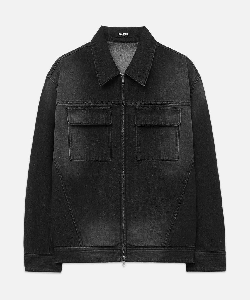 Draw Fit Consize Washed Pocket Denim Jacket [Black]