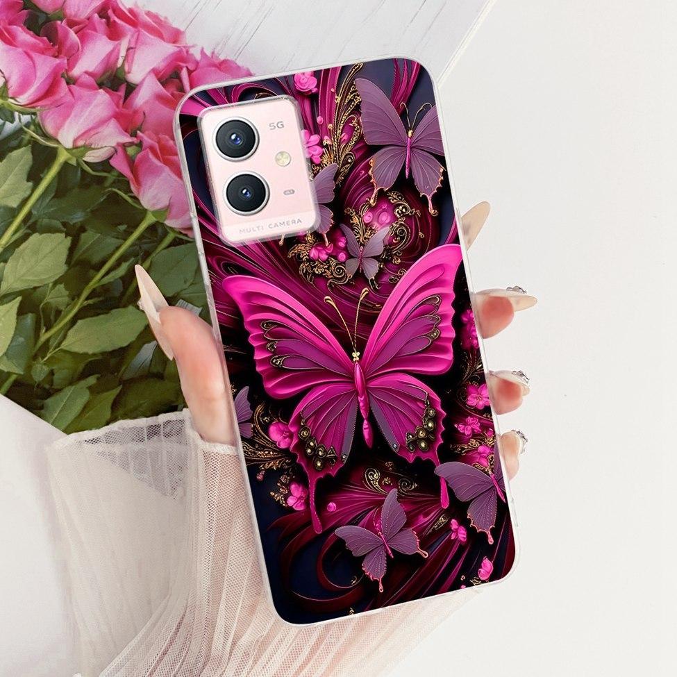 For Vivo Y33s 5G Clear Case Aesthetic Luxury Cute Cat Fashion Butterfly Funny Painted Casing For Vivo V2166A