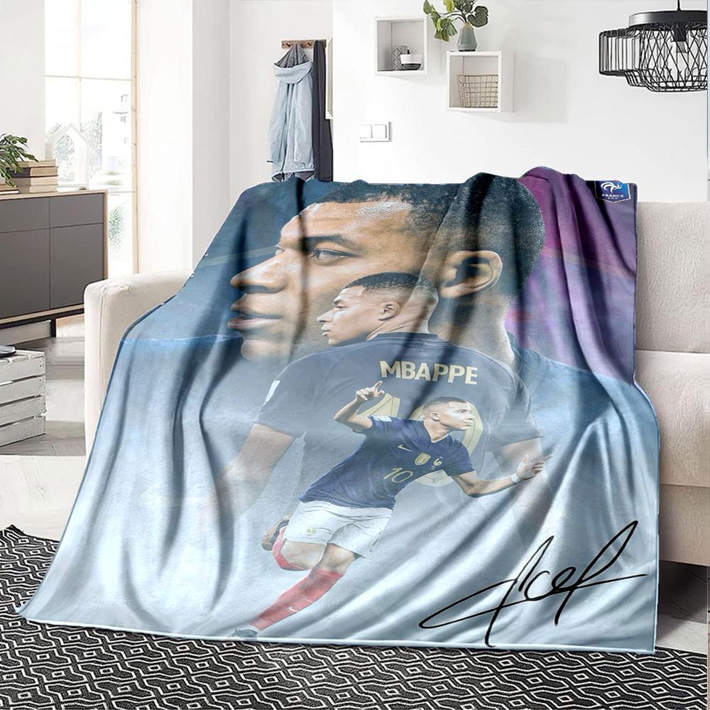 Star Player Kylian Mbappé Blanket Comfortable Great for Office Couch Bed for All Seasons Playful Design Best Holiday Gift for Friends Family