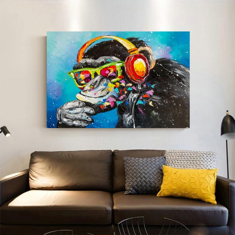 RELIABLI ART Animal Painting Gorilla with Glasses and Headphone Canvas Pictures Wall Art For Home Decoration Posters and Prints
