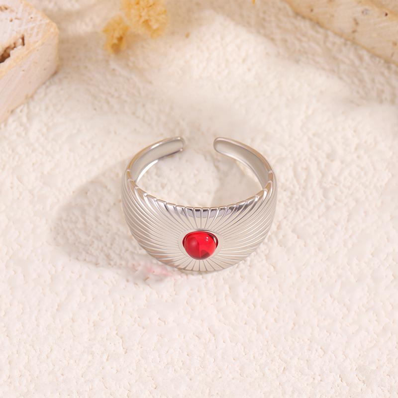 Titanium Steel Open Ring for Women, Natural Stone Inlay, Fashionable Scratch-resistant Finger Ring