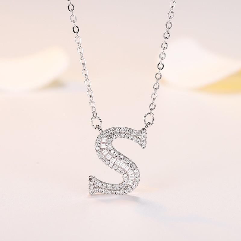 Personalized Initial Pendant Necklace Copper Plated White Gold Letter Charm Women Fashion OL Style