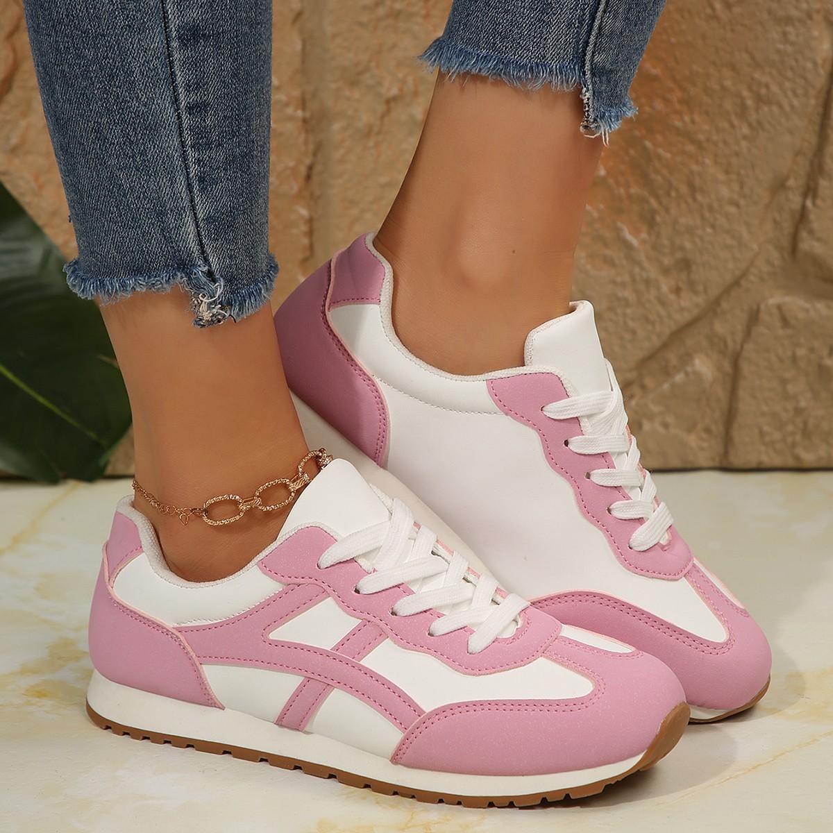 

Женские новые дышащие модные туфли в цветовой гамме, белые студенческие спортивные повседневные на плоской подошве 43 розовый