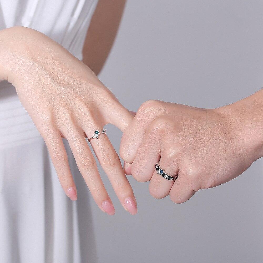 New 925 Sterling Silver Couple Ring Fashion Creative Astronaut Maiden Student Adjustable Pair Lovers Rings Jewelry Festival Gift