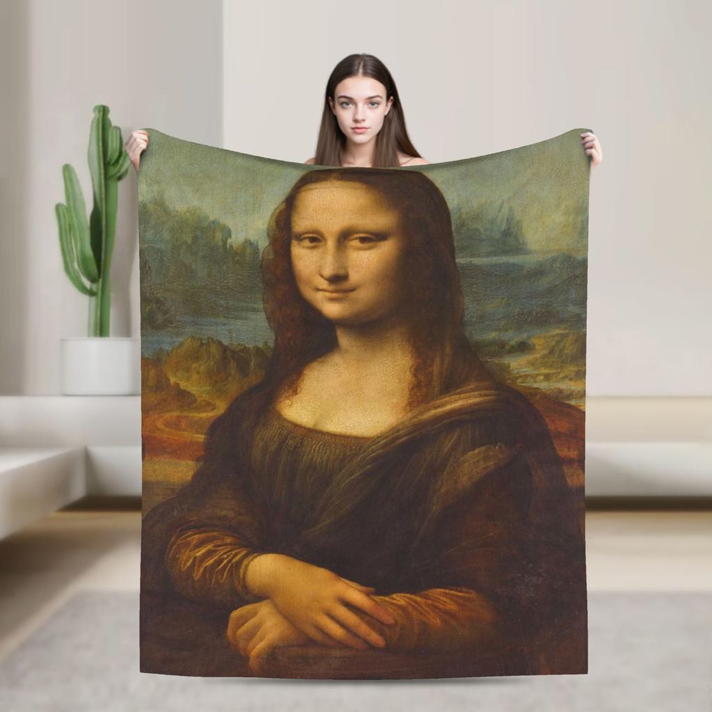 Starry Night Mona Lisa Throw Blanket Cozy Fashion Blanket  For Couch Chair Travel Car Flannel Bedspread Bed Cover