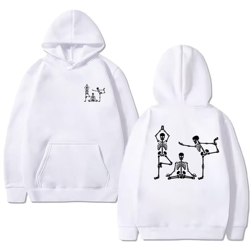 Gothic Skeleton Yoga Funny Halloween Double Sided print streetwear Men women vintage hip hop Hoodie Unisex punk Fleece pullovers