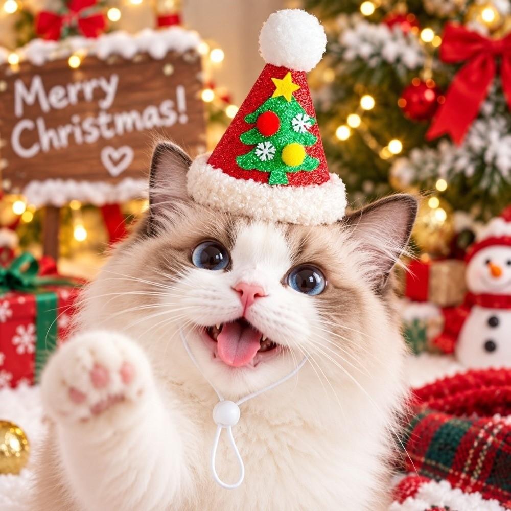 Knitted Yarn Christmas Pet Hat Soft Pompon Dog Knitted Bonnet Cat Santa Cap Dog Owners