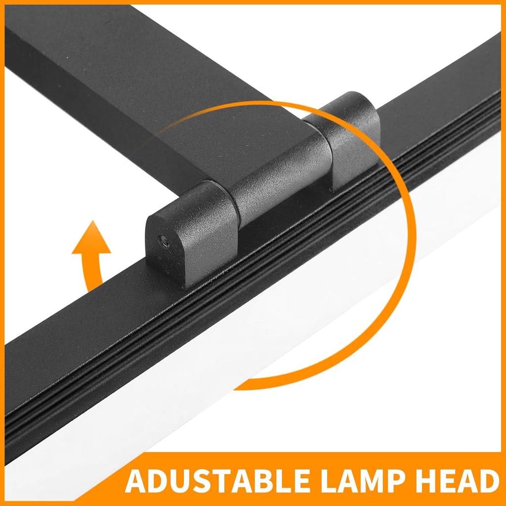 15.7 Inch Modern LED Bathroom Vanity Light Bar, 12W IP44 Black Mirror Lighting Fixture Over Mirror, 330° Rotatable 6000K Morden Picture Lights for